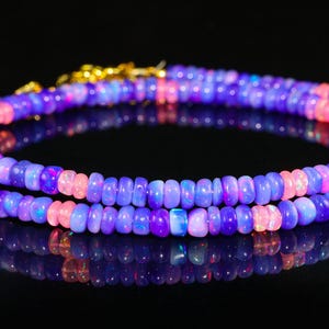 Lavender Fire Opal Beaded Necklace: Sterling Silver, Ethiopian Opal