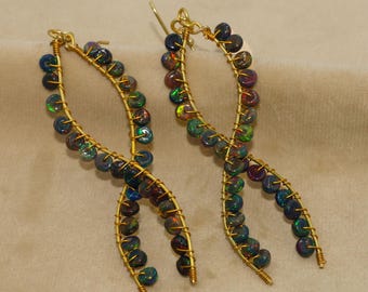 Vintage fire Black opal beaded earrings for women