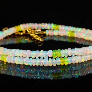 Ethiopian Opal Beaded Necklace: 925 Sterling Silver, October Birthstone