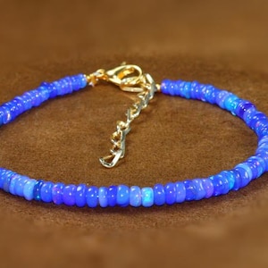 Natural fire Lavender opal beaded bracelet for women, Vintage fire opal beaded jewelry, 925 Sterling silver bracelet, AAA Ethiopian opal
