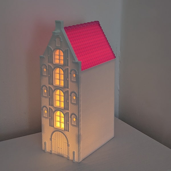 3D-geprinte Nederlandse huizen LED-kaarshouder voor huizen in Amsterdamse stijl en voor de beste kerstdecoratie