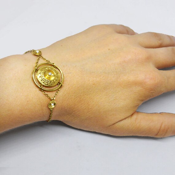 Gong Bracelet Indian Design Circle And Chain In Gold Plated Etsy