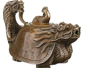Vintage Chinese Pure Brass Copper Dragon Tea Pot Flagon Handmade Artwork Decor Tea Pot