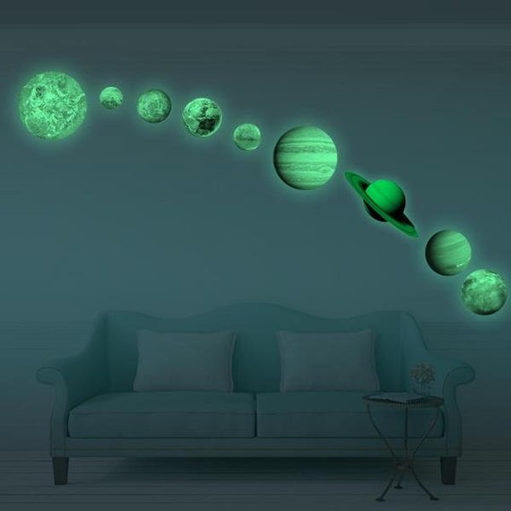 9pcs Set Luminous Earth Diy 3d Wall Stickers Waterproof Etsy