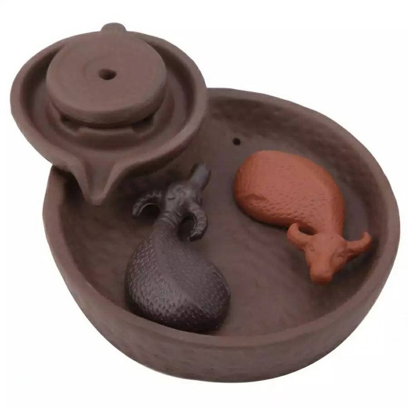 2-Buffalo Chinese Style Ceramic Censer Smoke Backflow Incense Cone Holder Sticks Buddhist Home Decoration