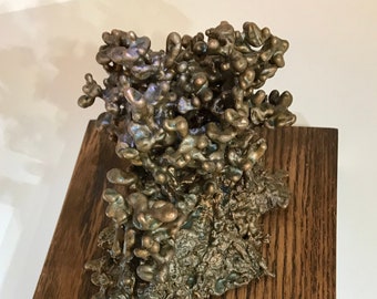 Sculpture "Crowned Alien", Abstract Brutalist cast Bronze