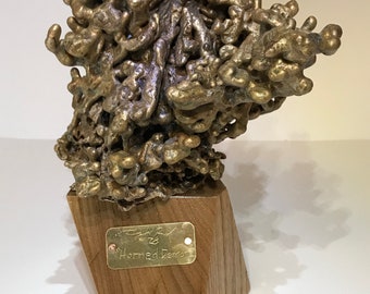 Sculpture "Horned Demon", Abstract Brutalist cast Bronze