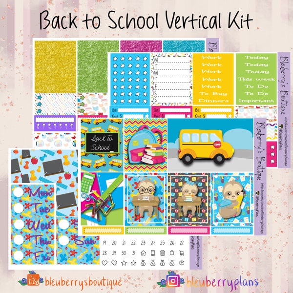 Back to School Weekly Kit, Standard Vertical Weekly Planner sized to fit a variety of layouts and planners