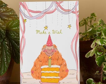 Biglietto d'auguri con scimmia: regalo divertente e stravagante fatto a mano con un orango, formato A6