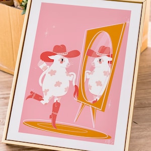 Pink Cowgirl Art Print: Western Girly Bedroom Decor