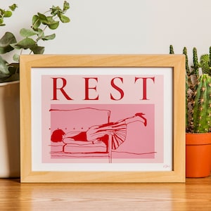 Stampa artistica Rest - Stampa artistica orizzontale - Stampa artistica sopra il letto - Stampa artistica con linee rosse e rosa - Stampa artistica con linee femminili continue - Stampa artistica rosa accogliente
