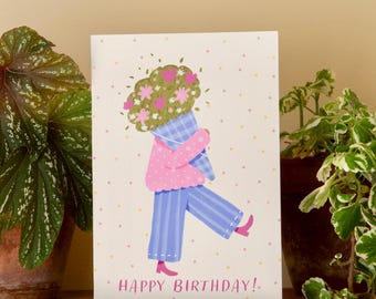 Floral Birthday Card: A6 Handmade Illustrated Gift for Her
