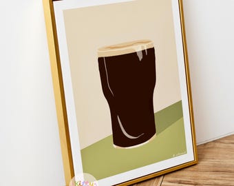 Stampa artistica di birra stout irlandese: decorazione murale a tema pinta per cucine, sale da pranzo e bar di casa.