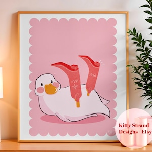 Lámina de pato rosa - Arte de pared de vaquera - Decoración de habitación rosa del oeste - Lámina de ganso divertido - Arte de pared rosa para dormitorio - Regalo para ella - Lámina artística divertida