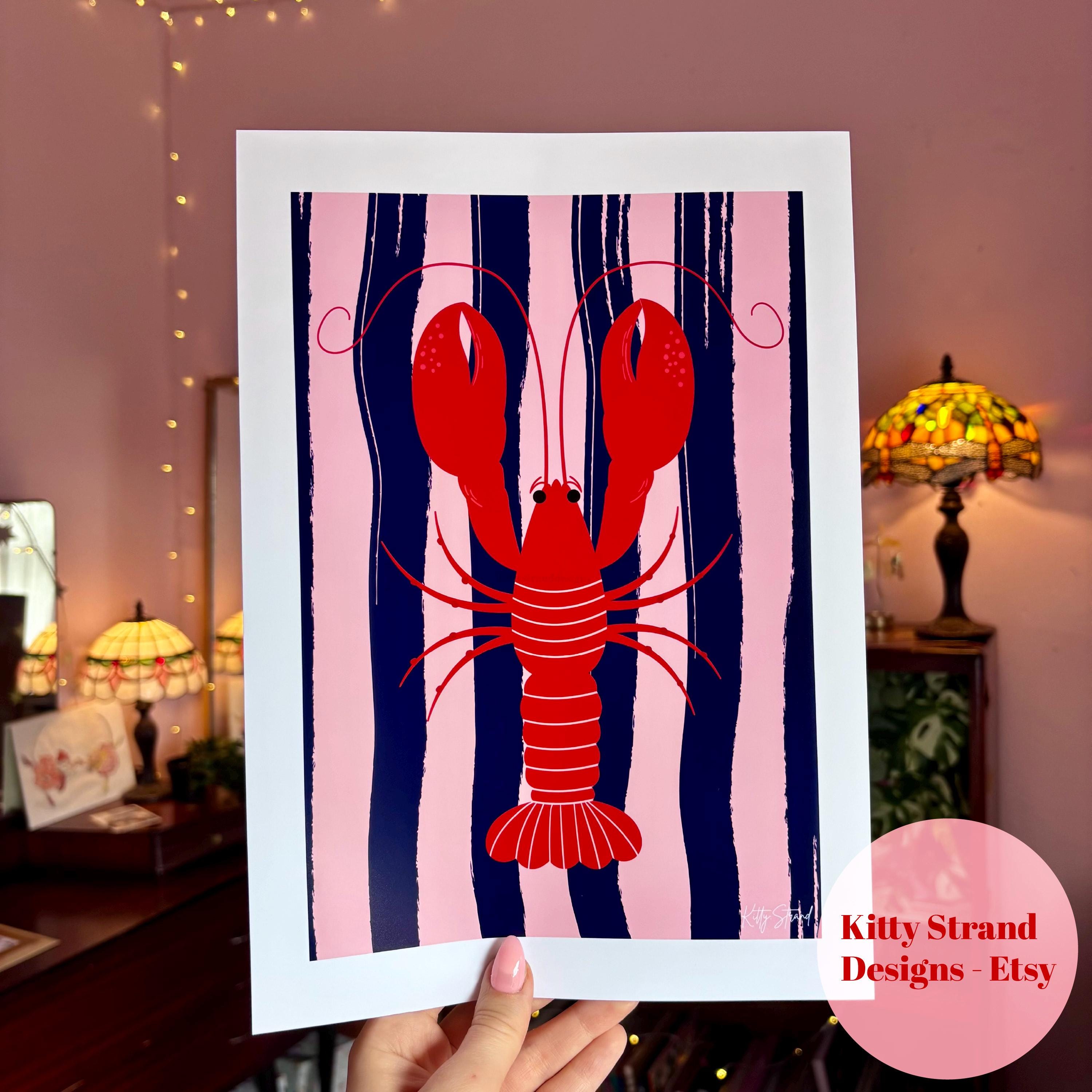 Retro Lobster Art Print: Colorful Nautical Kitchen & Dining Decor