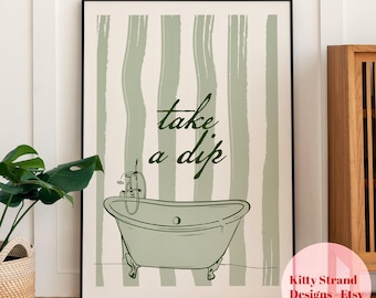 Stampa artistica per bagno verde – Decorazione murale per vasca da bagno a strisce verde salvia e bianco