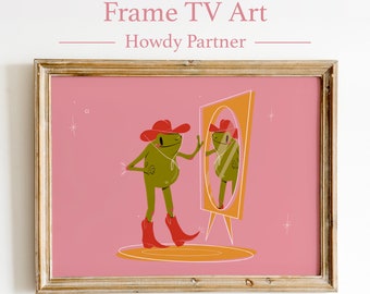 Pink Samsung TV frame Art - Pink Cowboy Frog TV frame Art - Fun TV Frame Art - Aesthetic tv frame art- pink frame art jpg - Unique Frame Art