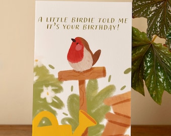 Biglietto d'auguri: biglietto a tema uccelli per un amante del giardinaggio