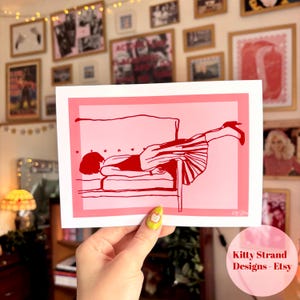 Rest Art Print: Red & Pink Continuous Line Woman Sleeping