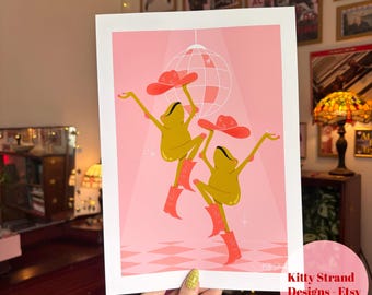 Dancing Frog Art Print: Cowgirl Western Pink Gallery Wall Decor