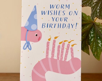 Biglietto d'auguri a tema verme: biglietto divertente e stravagante in formato A6