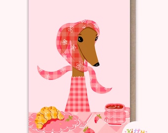Whimsical Dog Birthday Card: A6 Illustrated, Pink Greeting Card for Her