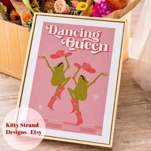 Dancing Cowboy Frog Art Print |Dancing Frog Art | Frog Aesthetic Print | Pink Dance Floor Wall Art | Western | Cowgirl decor | Cowboy Frog