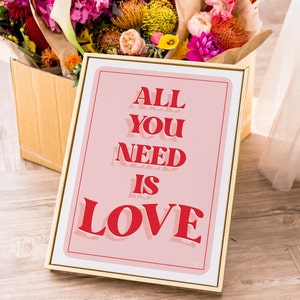 All You Need Is Love Quote Print | Typography Art Print | Pink Music Poster | Beatles Lyrics Art Print | Pink Music Gallery Wall art print