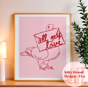 All my Love Art Print - Taube Gallery Wandkunst - Rosa Schlafzimmer - Geschenk für Partner - Minimalistische Kunst - Vintage Dekor - Geschenk für einen geliebten Menschen