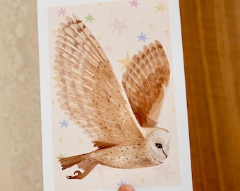 Barn Owl Art Print: Colourful Wildlife Dopamine Decor for Nature Lovers