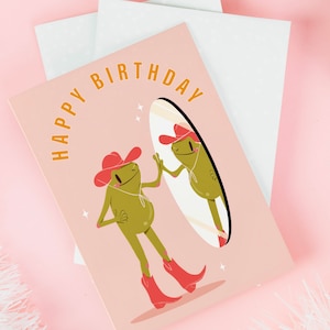 Frog Birthday Card | Frog Aesthetic Card | Cute Birthday Frog | Frog Birthday Gift | Y2K Aesthetic Frog | Cowgirl Birthday | A6 Howdy Frog