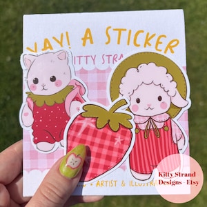 Lot de 3 autocollants en vinyle mignons - Stickers imperméables et météo plastifiés - Stickers bouteille d'eau - Sticker pour ordinateur portable - Stickers fraise pour cahier