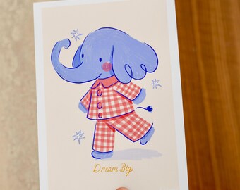 Stampa artistica con elefanti per la cameretta: decorazione colorata e illustrata a mano con animali, perfetta per la stanza dei bambini.