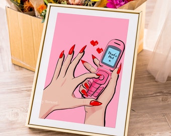 Pink Flip Phone Art Print - Pink Y2K Aesthetic Art Print - 90s Poster - y2k Aesthetic Wall Decor - Pink Flip Phone Art - Paris Hilton Poster