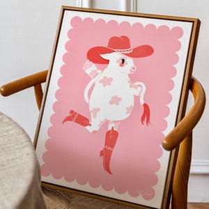 Howdy Partner Cow Art Print | Cowgirl Aesthetic Art Print | Western Wall Art | Western Illustration art print  | Cow Girl decor | Cow Decor