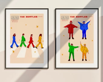 Set of 2 Beatles Art Prints |  Retro Beatles Poster | 1960s Music Poster| Beatles Decor | Vintage Music Print | Help & Abbey Road Album Art