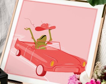 Howdy Partner Frog Art Print |Western Frog Art | Frog Aesthetic Art Print | Pink Wall Art | Western Illustration art print  | Cow Girl decor