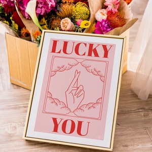 Lucky Art Print | Pink & Red Wall Art | Gallery Wall Art | Luck Aesthetic Wall Decor | Girly Wall Art | Tarot Inspired | Celestial Line Art