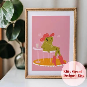 Stampa artistica "Howdy Partner Frog" / Stampa artistica "Rana estetica" / Stampa artistica da parete rosa / Stampa artistica da parete Western Gallery / Decorazione da cow girl / Decorazione da rana