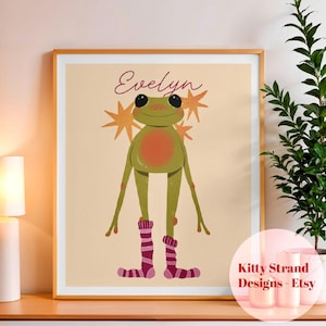 Stampa artistica personalizzata di rane / Arte murale per bambini / Arte murale con animali / Arte personalizzata per bambini / Regalo per bambini / Arte per sala giochi / Asilo nido