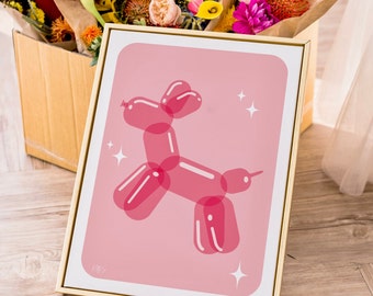 Pink Balloon Animal Art Print - Pink Aesthetic Art - Balloon Dog Art Print - Retro Wall Art - Pink Gallery Wall Art - Pink Nostalgic Poster