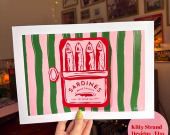 Sardine Tin Art Print: Whimsical Kitchen Wall Decor
