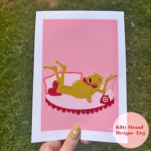 Pink Frog Art Print: Retro Girly Bedroom Wall Decor