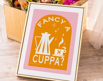 Fancy a Cuppa? Mothers Day Wall Art | Retro Coffee Print | Tea Poster | Alternative Mothers Day Gift | Gift for Nan | Gift for Mum