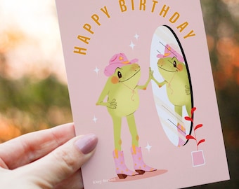 Printable Frog Birthday Card | Instant Download Card| Cute Birthday Frog | Frog Birthday Gift | Y2K Aesthetic Frog | Cowgirl Birthday