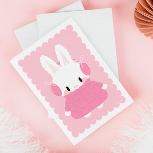 Pink Bunny Art Print | Bunny Aesthetic Art | Cold Winter Aesthetic Print | Pink Bow Art Print | Coquette wall art | Cosy Cute Bunny Wall Art