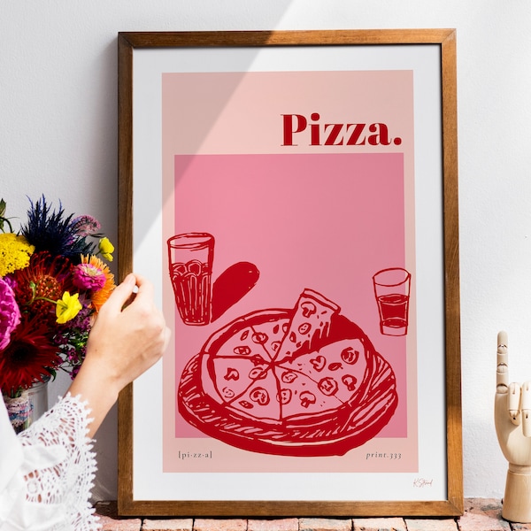 Pizza Art Print | Pink & Red Kitchen Wall Art