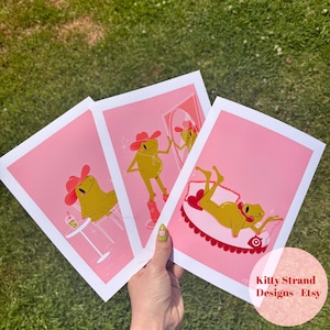 Cowgirl Frog Art Prints (Set of 3): Pink Western Decor
