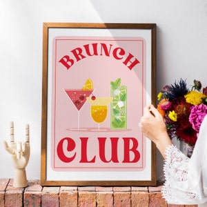 Brunch Club Art Print | Brunch Poster | Cocktail art print | Gallery Wall Art | Bar Cart Decor | Pink Kitchen Wall Art | Gift for Friends
