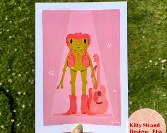 Country & Western Frog Art Print - Pink Aesthetic Print - Western Gallery Wall Art - Frog Print - Pink Bedroom Wall Art - Gift for Friend